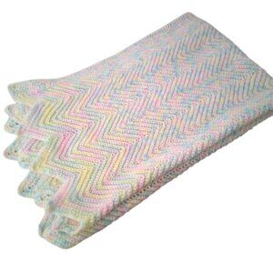 Baby Blanket Handknit Handmade Crochet Pastel Granny Blanket 24x40 Wave Ripple